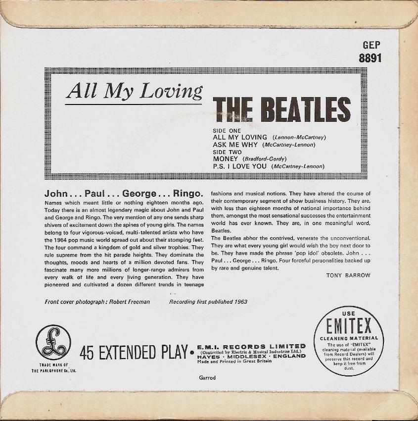 The Beatles Collection » All My Loving, Parlophone GEP 8891.