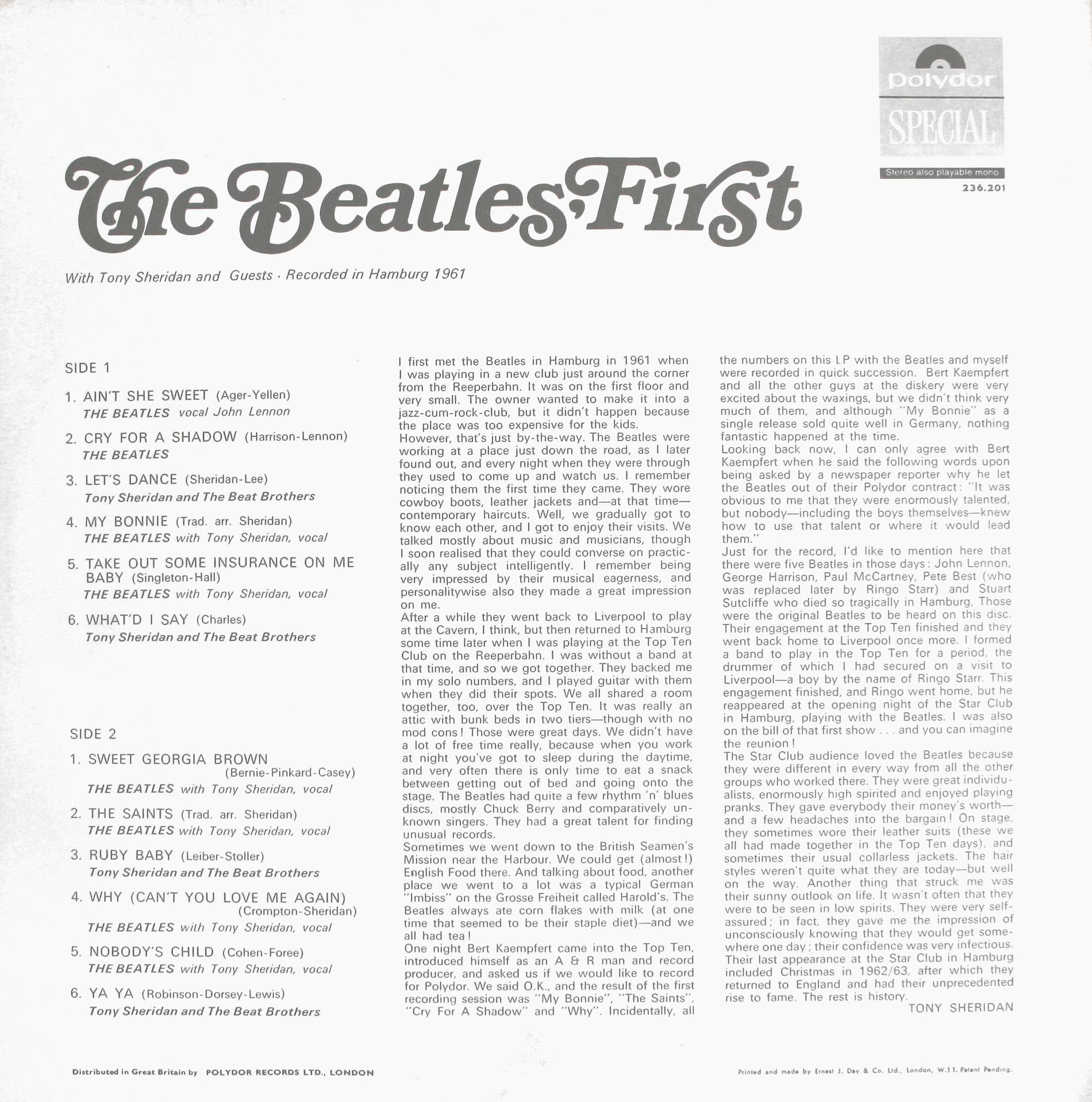 The Beatles Collection » The Beatles First, Polydor Special MCPS 