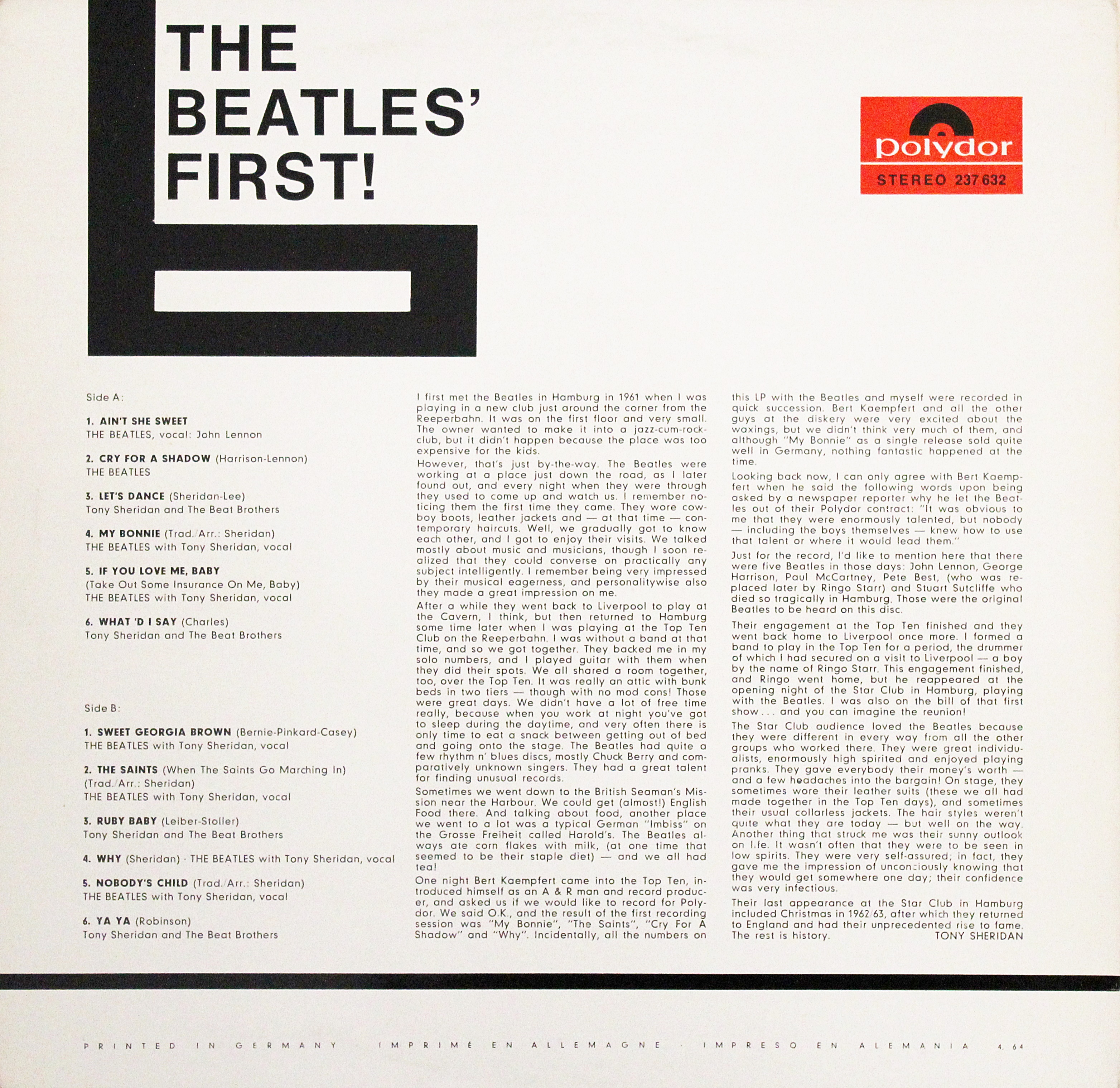 The Beatles Collection » The Beatles First, Polydor Special MCPS